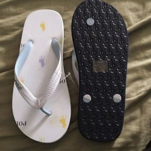 Polo by Ralph Lauren Sandals White w pastel color horses, Size 8-9